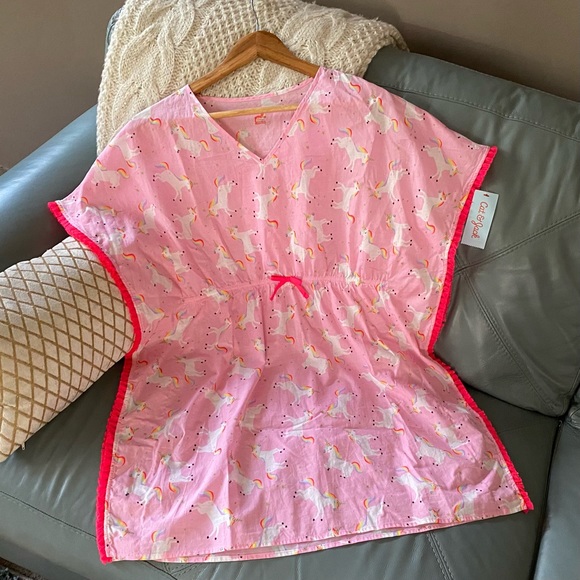 π¦πNWT Unicorns CAT & JACK Swim Beach COVER UP w/ HOT PINK TASSELS XL 14/16 - Picture 2 of 16